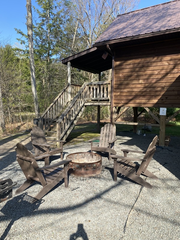 Creekside cabin rental in Livingston Manor, NY — Willowemoc Creek flowing past wooded property